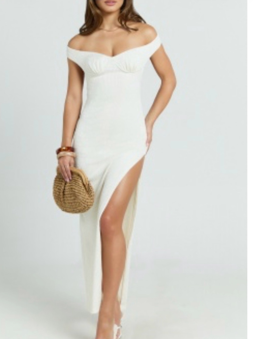 Showpo Cream One-Shoulder Tie Maxi Dress